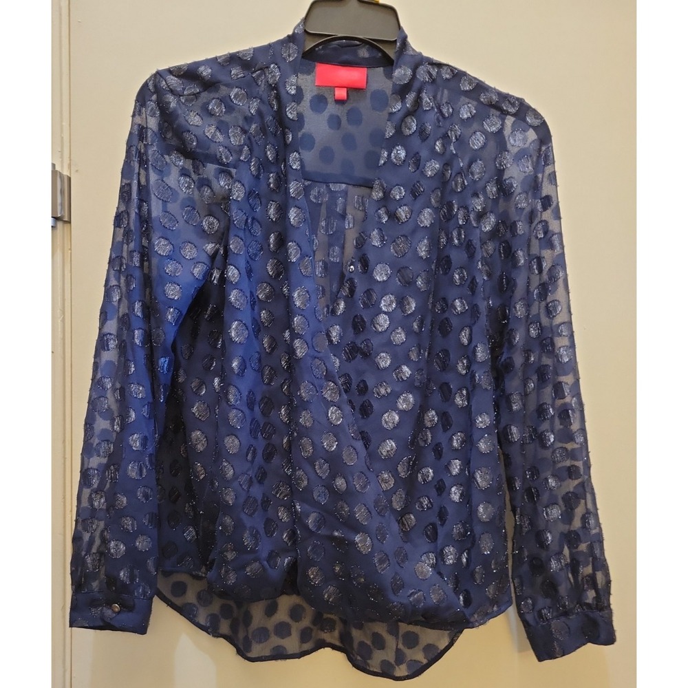 Jennifer Lopez Women's Navy Chiffon Studded Top Blouse Size L #313